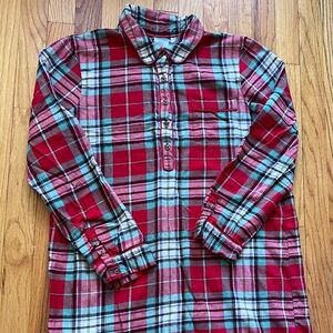 Lands' End Red and Light Blue Plaid Long-Sleeve Nightshirt with Button Placket